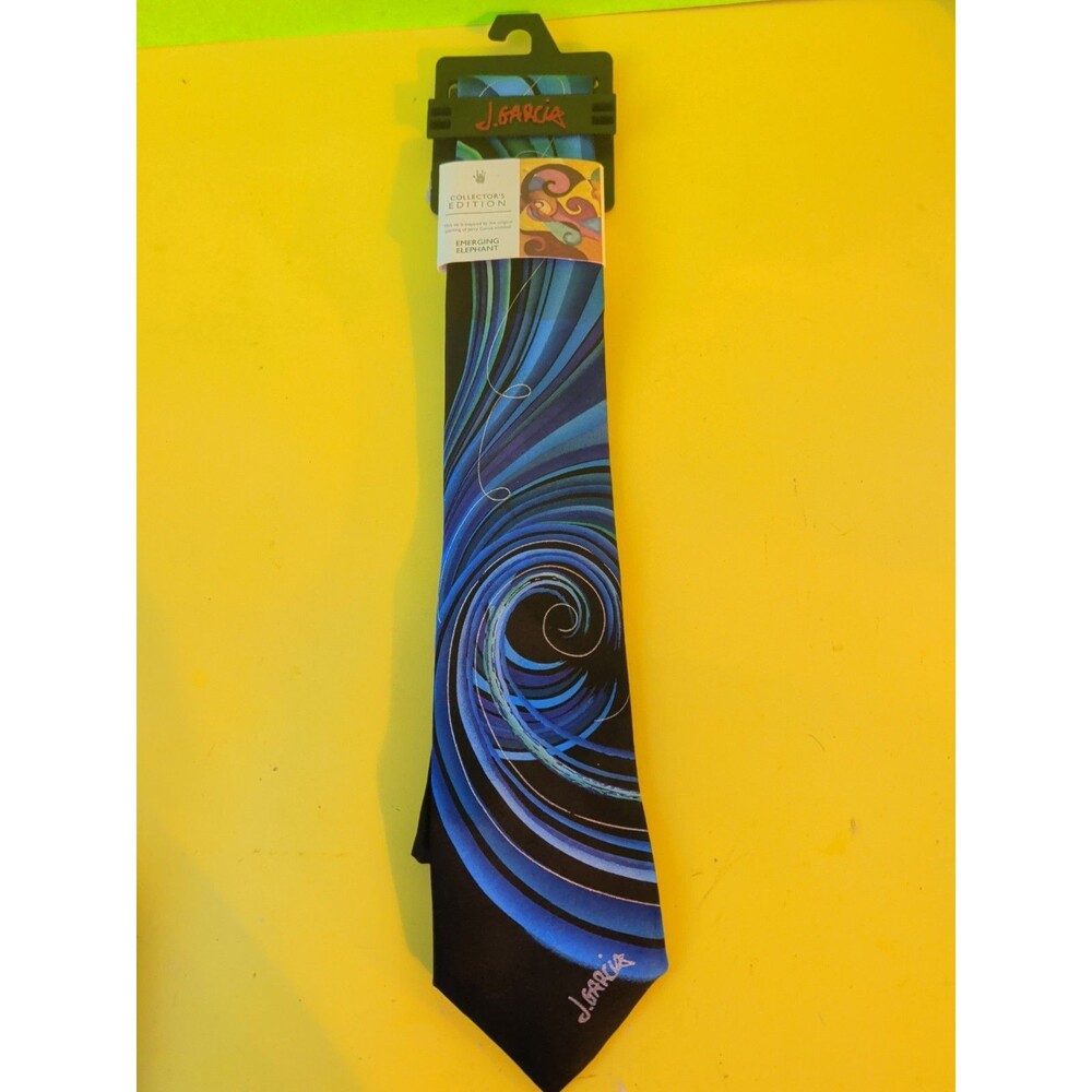 Vintage Jerry Garcia Men’s Tie Greatful Dead Woven 100% Silk Abstract Blue Black